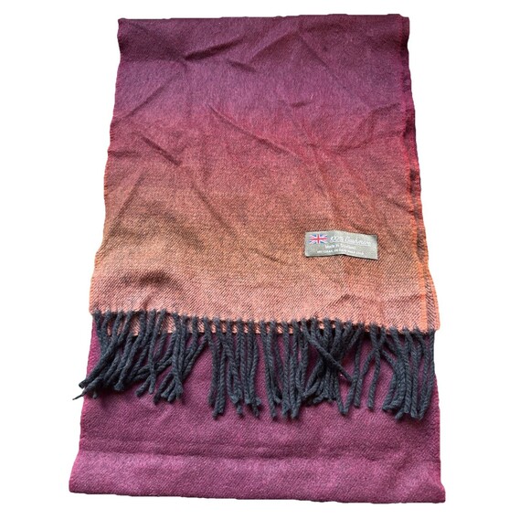 Mens 100% Cashmere Scarf Made In Scotland Plum Brown Ombré 12x68” Can Hand Wash - Picture 1 of 4